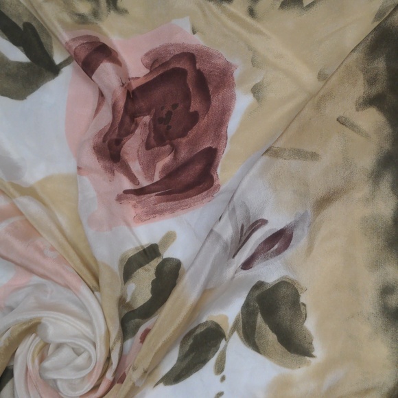 Vintage Georgiou Floral Scarf Olive Mauve Roses 30" Square Cottage Core - Picture 4 of 10